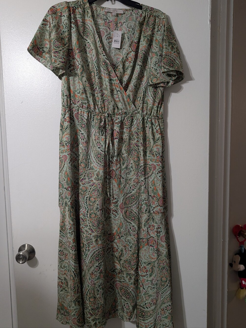 LOFT Sage Green Paisley Wrap-Style Midi Dress NWT